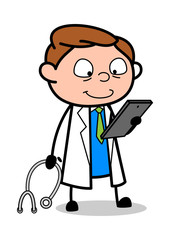 Checking Medical Report - Professional Cartoon Doctor Vector Illustration