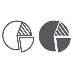 Pie chart line and glyph icon, finance and statistics, round graph sign, vector graphics, a linear pattern on a white background.