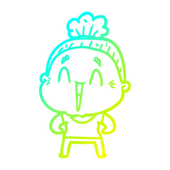 cold gradient line drawing cartoon happy old lady