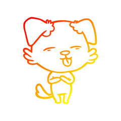 Fototapeta premium warm gradient line drawing cartoon dog sticking out tongue