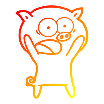 recommend clip art: warm gradient line drawing cartoon pig shouting
