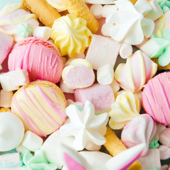 Lots of sweets: macarons, marshmallows, cookies. The view from the top