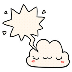 cute cartoon cloud and speech bubble in comic book style