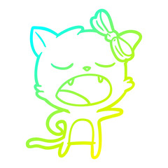cold gradient line drawing cartoon yawning cat