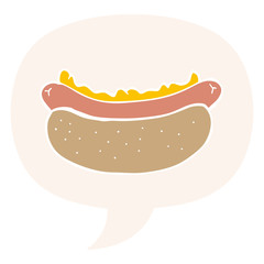 cartoon hotdog and speech bubble in retro style