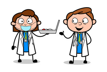 Fototapeta premium Assistant Doctor Providing Medical Equipments - Professional Cartoon Doctor Vector Illustration