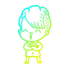 cold gradient line drawing cartoon happy hipster girl