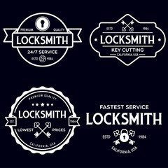 Fototapeta premium Set of vintage locksmith logo, retro styled key cutting service emblems, badges, design elements, logotype templates.