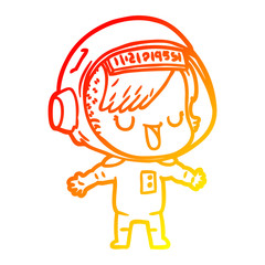 warm gradient line drawing cartoon astronaut woman