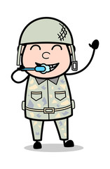 Brushing Teeth - Cute Army Man Cartoon Soldier Vector Illustration
