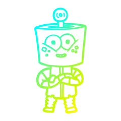 cold gradient line drawing happy cartoon robot