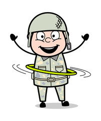 Playing with Hula Hoop - Cute Army Man Cartoon Soldier Vector Illustration