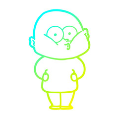 cold gradient line drawing cartoon bald man staring