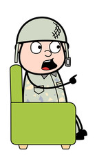Hand Gesture While Debating - Cute Army Man Cartoon Soldier Vector Illustration