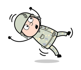 Falling Down - Cute Army Man Cartoon Soldier Vector Illustration