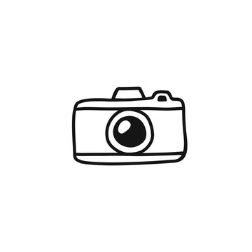 Hand draw Photo Camera Line Illustration. Vector clip art in Simple Doodle Style camera Icon.