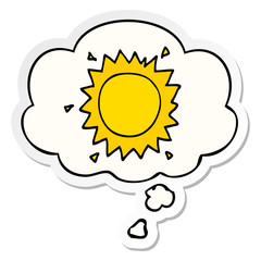 cartoon sun and thought bubble as a printed sticker