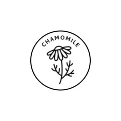 Chamomile Flower herbal organic badge and icon in trend linear style - Vector Logo Emblem of Medical Chamomile