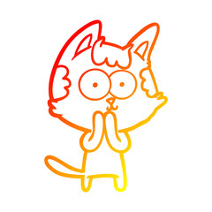 warm gradient line drawing happy cartoon cat