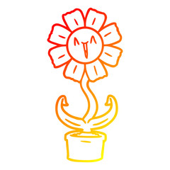 warm gradient line drawing happy cartoon flower