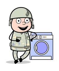 Advertising Washing Machine - Cute Army Man Cartoon Soldier Vector Illustration
