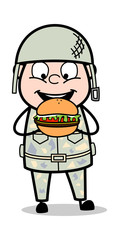 Eating Junk Food - Cute Army Man Cartoon Soldier Vector Illustration