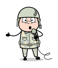 Singing in a Concert - Cute Army Man Cartoon Soldier Vector Illustration