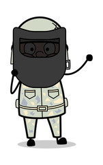 Holding a Welding Mask in Front of Face - Cute Army Man Cartoon Soldier Vector Illustration