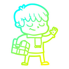 cold gradient line drawing cartoon happy boy