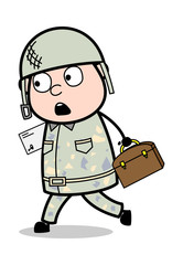 Running with Letter and Briefcase - Cute Army Man Cartoon Soldier Vector Illustration