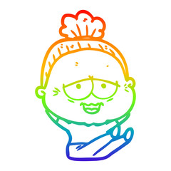 rainbow gradient line drawing cartoon happy old lady
