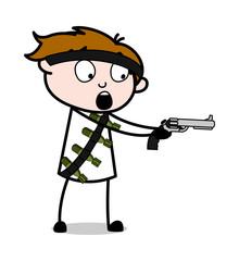 Criminal Shooting with Gun - Cute Army Man Cartoon Soldier Vector Illustration