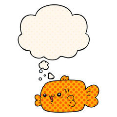 cartoon fish and thought bubble in comic book style