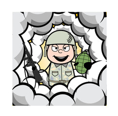 Middle of Smoke Frame - Cute Army Man Cartoon Soldier Vector Illustration
