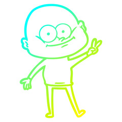 cold gradient line drawing cartoon bald man staring