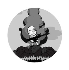 Fighting in a War - Cute Army Man Cartoon Soldier Vector Illustration