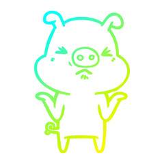 cold gradient line drawing cartoon angry pig