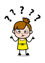 Confused - Cute Girl Cartoon Character Vector Illustration