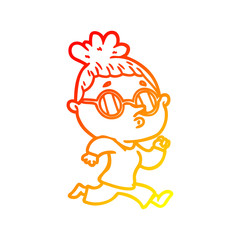 warm gradient line drawing cartoon woman wearing glasses