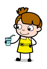 Holding a Glass of Water - Cute Girl Cartoon Character Vector Illustration