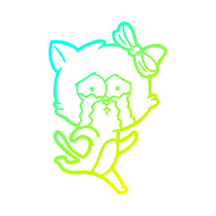 cold gradient line drawing cartoon cat