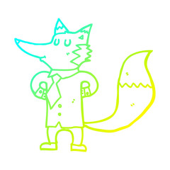 cold gradient line drawing cartoon fox businessman