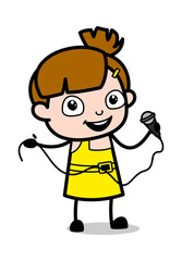 Singing in a Concert - Cute Girl Cartoon Character Vector Illustration