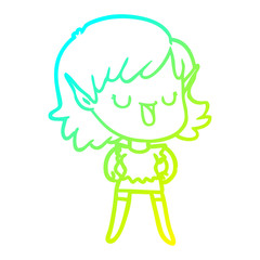 cold gradient line drawing cartoon elf girl