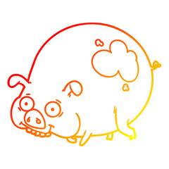 warm gradient line drawing cartoon muddy pig