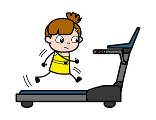 Jogging on Treadmill - Cute Girl Cartoon Character Vector Illustration
