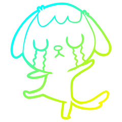 cold gradient line drawing cute cartoon dog crying