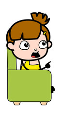 Talking and Pointing - Cute Girl Cartoon Character Vector Illustration