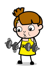 Small Girl Doing Exercise - Cute Girl Cartoon Character Vector Illustration