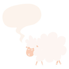 cartoon sheep and speech bubble in retro style